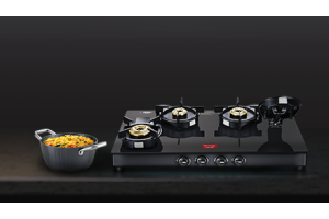  A shiny black glass-top gas stove with 4-burner,
